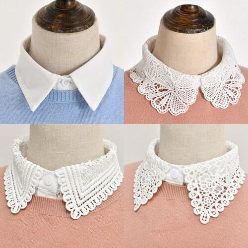 24 Styles Black Women Hollow Floral Lace Fake Collar White Ladies Detachable Lapel Half Shirt Blouse Tops Female False Collars