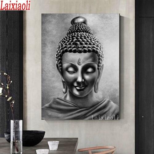 Black white art Buddha Statue diamond Painting Full Drill Square Round 5D Diamond Painting Mosaic Needlework Paintings religion