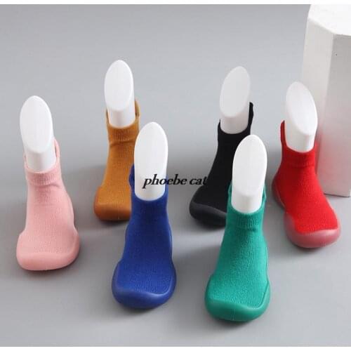 Baby First Shoes Spring Autumn Unisex Toddler Walker Boys Girls Kids Rubber Soft Sole Floor Shoes Casual Knit Booties Anti-Slip