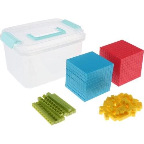 Children Montessori Math Materials, Decimal Group Cube Blocks with Box- 4 Colors Represents Ones, Tens, Hundreds and Thousand