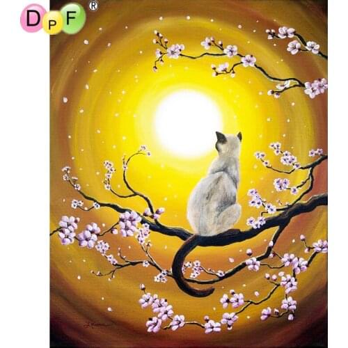 DPF DIY Gift Diamond Embroidery crafts Bright Moon Cat Wood 5D full Round Diamond Painting Magic Cube Cross Stitch Mosaic Decor