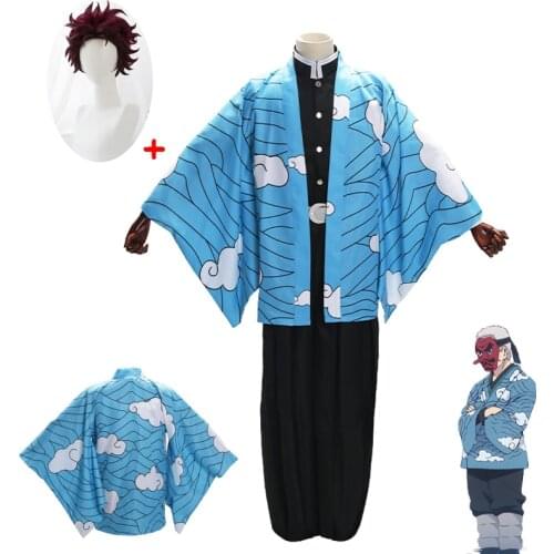 Hot Anime demonio asesino Kimetsu no Yaiba Urokodaki Sakonji Kamado Tanjirou capa Cosplay traje uniforme Kimono de Kimono