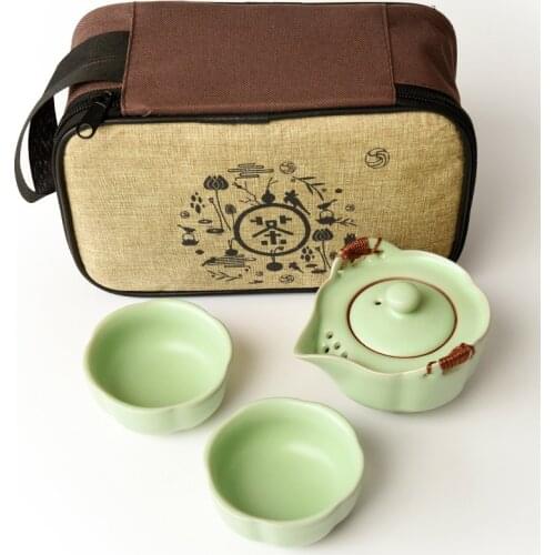 [GRANDNESS] Ruyao Tea Set Include 1 Pot 2 Cups High Quality Gaiwan Ceramic Teapot Cup Portable Travel Kung Fu Tea Set