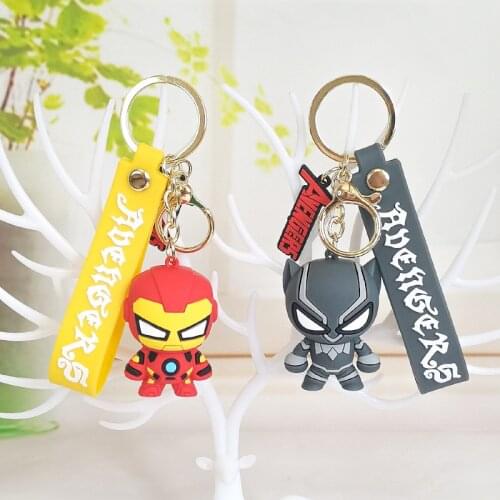 Creative Personality Marvel Avengers Silicone Key Chain Cartoon Iron Man Spiderman Doll Keychain Pendant Bag Car Keyring