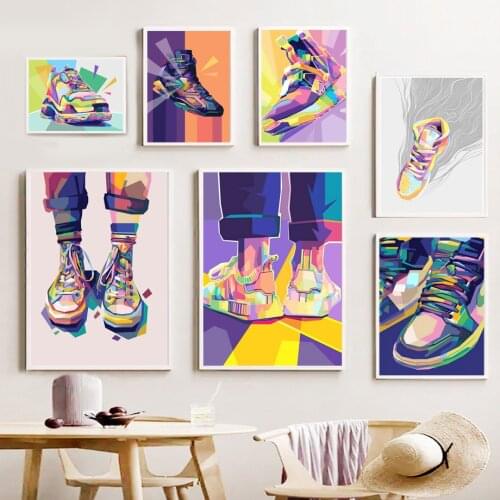 Funky Luxury Brand Sneakers Fashion Shoes Wall Art Canvas Painting Nordic Posters And Prints Wall Pictures For Living Room Decor