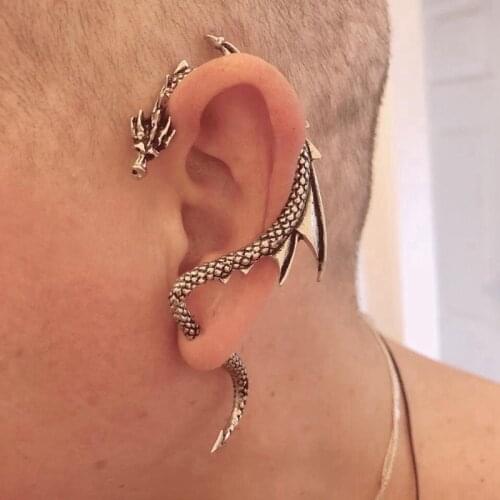 1pc Dragon Wing Cuff For Man Punk Gothic Animal Dragon Clip Earring Jewelry Cartoon Ear Hang Hook Rock Earring Gift