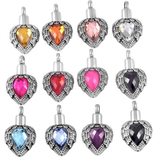 MJD8719 Purple Heart Memorial Ashes Urn Necklace Angles Wings Cremation Jewellery