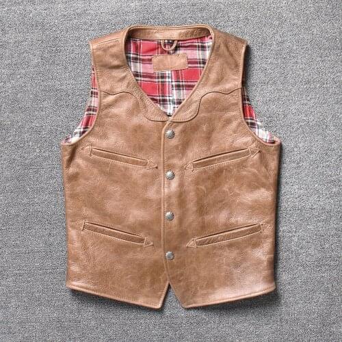 Genuine Cowhide Vest Mens Motorcycle Vest Short Vest Fashion Personality Leather Vest