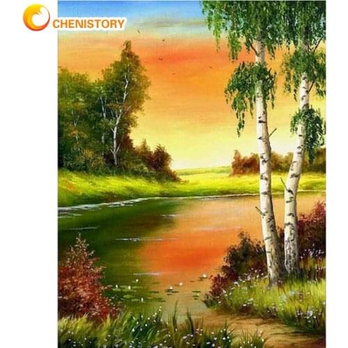 CHENISTORY Landscape Tree Coloring By Numbers Painting Package Oil Paints Paiting By Numbers Home Decor Crafts For Adults Art