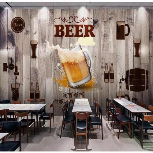 Custom wallpaper mural 3D wood beer restaurant decorative painting wall