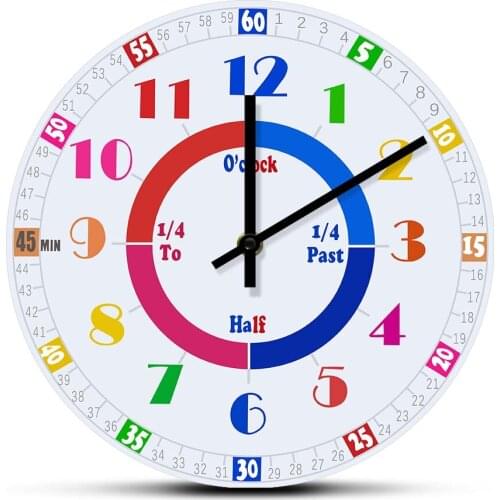 Telling Time Learing Clock Wall Watch For Homeschool Kindergarden Colorful Numbers Educational Art Decor Quiet Sweep Wall Clock