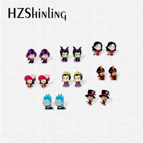 2021 New Arrival Anime Cartoon Movies Disney Villain Bad Characters Pirate Witch Handcraft Epoxy Acrylic Resin Stud Earrings