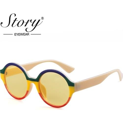 STORY 2019 Round Sunglasses Women Man Brand Designer Mix Color Oversized Yellow Lens Sun Glasses Female Mirror Shades UV400