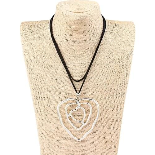 1PCS Antique Tone Abstract Large 3 Heart Pendants Necklace Lagenlook