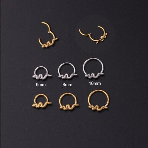 1Piece 16G Stainless Steel Piercing Snake Hoop Earrings for Women 2021 Trend Jewelry Mini Ear Cuffs Body Piercing Nose Ring