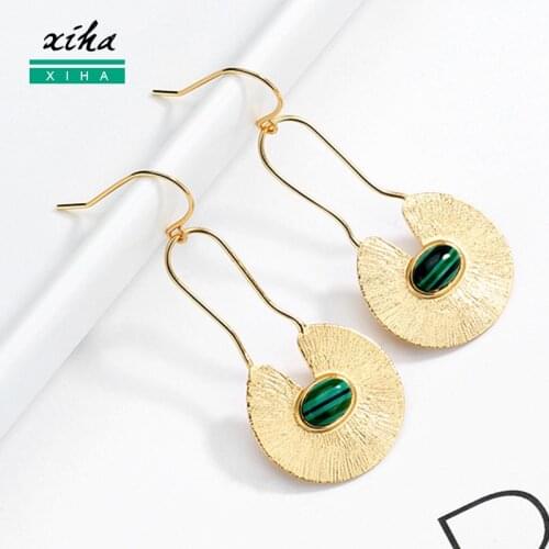XIHA 925 Sterling Silver Dangle Drop Earrings for Women Oval Green Stone Geometric Long Korean Boho Earings Fashion Jewelry 2020