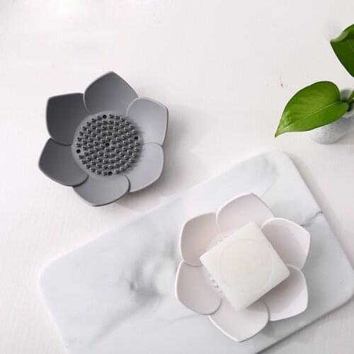 Silicone Soap Dish Box Bathroom Draining Soap Plate Lotus Anti-Skid Storage Sponge Holder Tray Bathroom Supplies Accessories