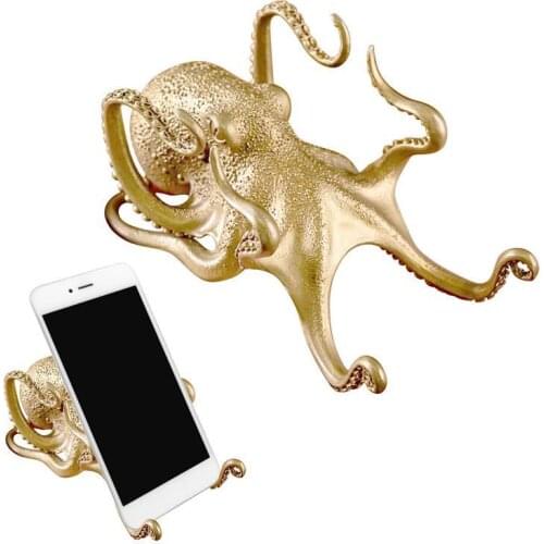 Golden Octopus Shape Tentacle Stand Mobile Phone Support Desktop Bracket Decoration Animal Shape Ornaments Home Decorations Gift