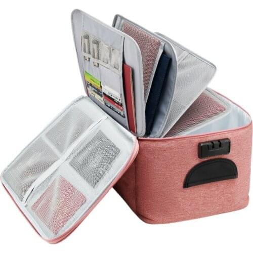 Large Capacity Document Storage Bag Box Waterproof Document Bag Organizer Papers Storage Pouch Travel File Bag-Pink
