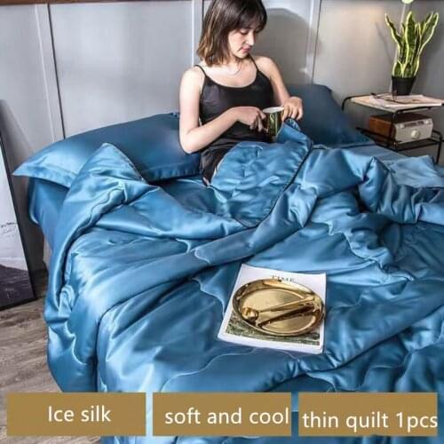 2021 Summer Ice Silk Thin Quilt Contains Cotton Filler Soft And Silky Bue Blanket Queen/King Size For Sofe/Bedroom Bed Cover