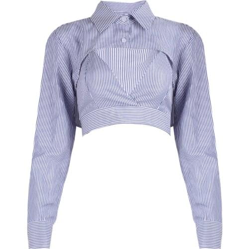 Female Tanks Tops, Adults Striped Turn-Down Collar Short Shirt+ V-Neck Cropped Vest for Summer Fall Women Top, S/M/L