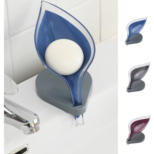 Creative Bar Soap Cleaning Leaf Shaped with Suction Plastic Holder Tray Home Bathroom Toilet Soap Drain Rack Bathroom Gadgets