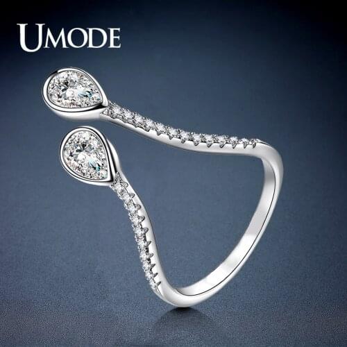 UMODE Water Drop Teardrop Engagement Rings for Women Femme Adjustable Cubic Zirconia Wedding Rings Rhinestone Jewelry UR0504