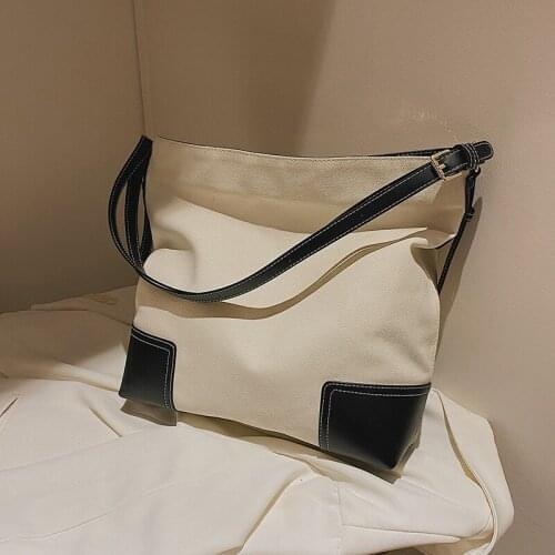 Large Capacity Canvas Solid Color Simple Women Luxury Shoulder Bags Ladies Shopping Big Bucket Bag Female Fashion Design Handbag