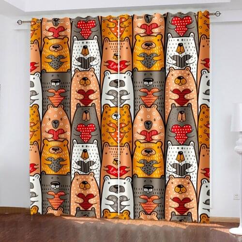 Cute Cartoon Animal Funny 3D Pattern Printing Bedroom Living Room Shade Custom Curtain Suit Bedroom with Hook Accessories