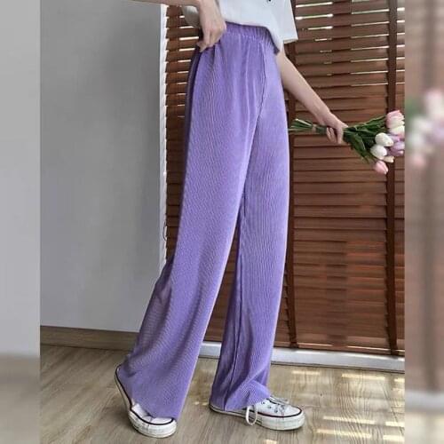 2021 Summer Women Wide Leg Pants Spring Casual Elastic High Waist Fashion Loose Long Pants Pleated Trousers plus size M-7XL