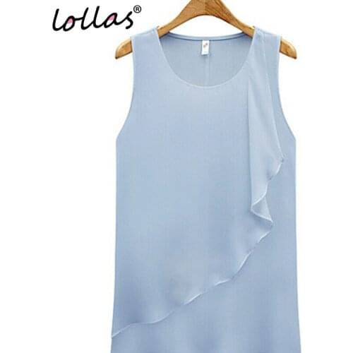 Lollas New Fashion Summer O Neck Ruffle Vest Top Women Sleeveless Vest Blouses Tank Plus Size