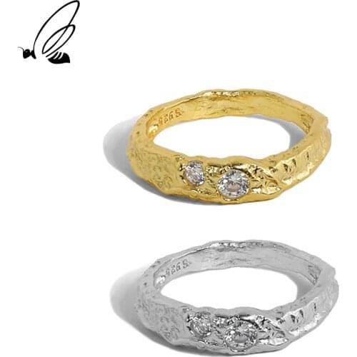 SSTEEL 925 Sterling Silver Korean Version Design Gold Texture Micro Zircon Ring For Women Engagement Adjustable 2021 Jewellery
