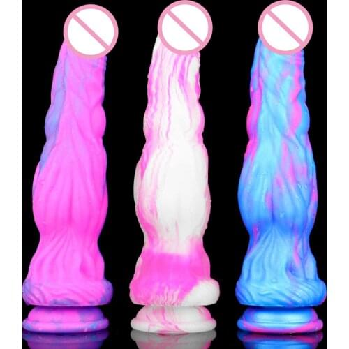 Rainbow Liquid Silicone Liquid Multi Layer Color Transparent Crystal Simulation Penis Whip Female Big Penis Sucker Dildo Toy