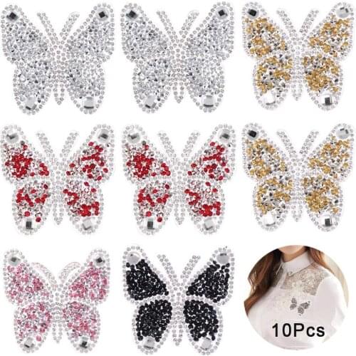 10Pcs Small Butterfly Rhinestone Patches Crystal Appliques Decorative Stickers Hat for Clothes Bag Pants Shoes Case DIY Projects