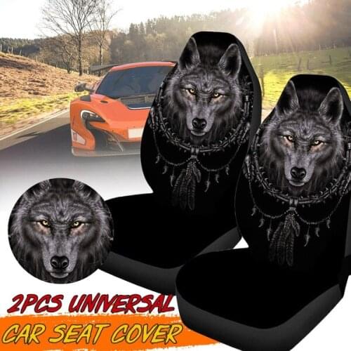 2Pcs Car Universal 3D Wolf Printed Car Seat Cover Seat Cushion Protector Cover for Car SUV