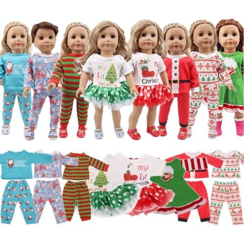 LUCKDOLL 2 Pcs Christmas Designs Nightgowns 18Inch American 43cmBabyDoll Clothes Accessories,Girls Toys,Generation,Birthday Gift