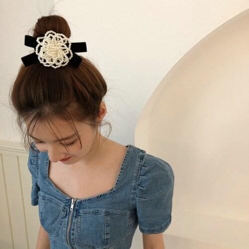 20 PCS/lot Vintage Elastic Pearl Camellia Flower Bow Knot Hair Rope Rubber Band Women Girl Headdress Ponytail Hair Accessories