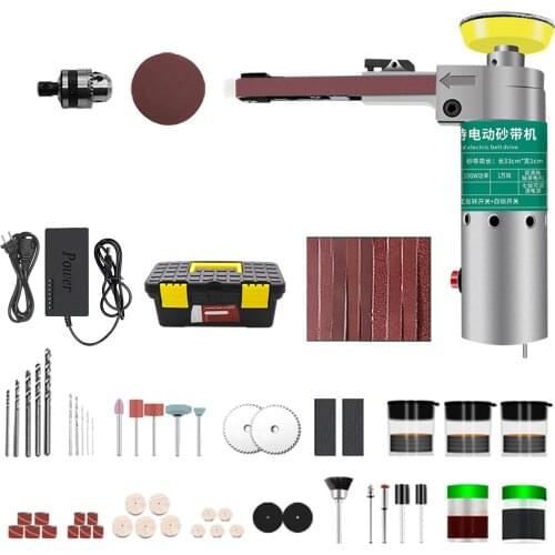 211pcs 100W Mini Electric Belt Sander Electric Grinder Polisher Abrasive Belt Tool 7-Speed Small Handheld Grinding Machine
