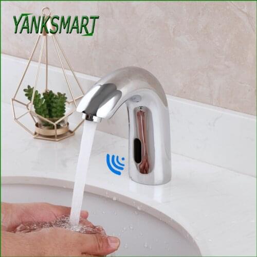 YANKSMART Automatic Touch Free Sensor Bathroom Faucet Chrome Polished Deck Mounted Basin Sink Faucet Solid Brass Water Tap