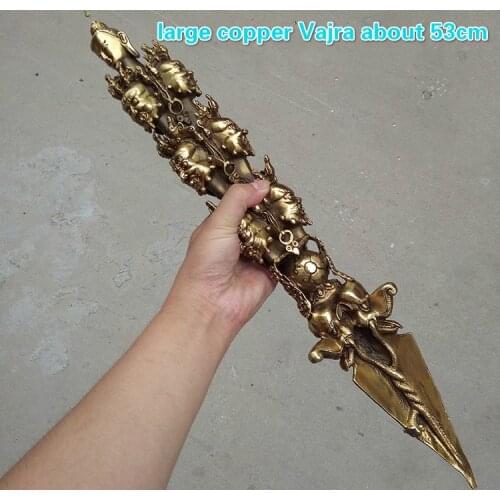 Large copper Vajrakilaya Vajra pestle Hayagriva manual three face phurpa religious ritual Buddhas warrior attendant 53cm length