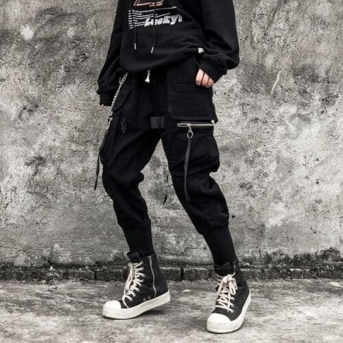 Cargo Pants High Street Elastic Trousers Jogger Black Pocket Techwear Streetwear Hip Pop Safari Style Sport Men Bottom Wear Chic