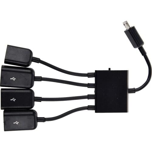 Black USB 4-port Micro Power Cargo OTG Hub Cable adapter