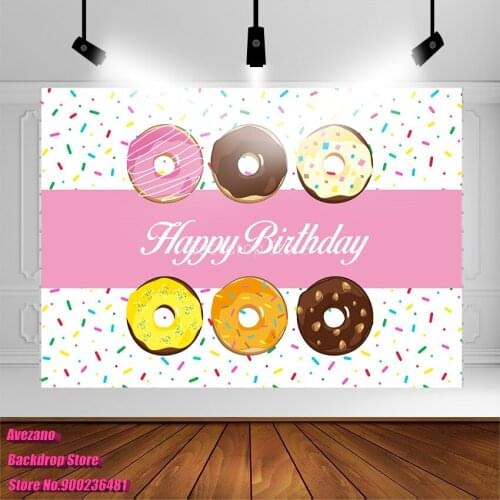 Avezano Photography Backdrops Happy Birthday Party Dessert Donuts Girl Pink Photo Background Photophones For Photos Photo Studio