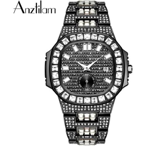 Ins Hot Hip Hop Watches For Men Luxury Full Bling Stone Watch Gold Color Diamond Watches Square Quartz Waterproof Watch