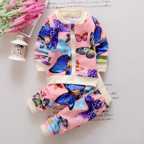 2020 2-4y Baby Girls Cartoon Butterfly Clothes Fashion Cute Clothing Set Children 2pcs Zipper Shirt Kids Streetwear Girl Outfit