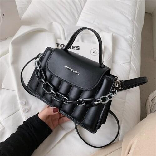 Fashion Chains Shoulder Messenger Bag Women PU Leather Crossbody Bag Trendy Small Square Bags Designer Top-handle Bags Bolsa