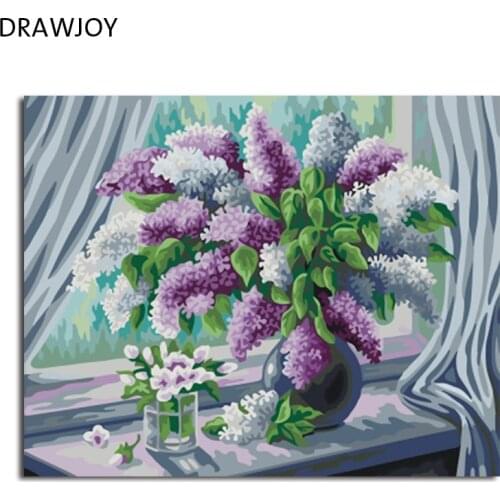 DRAWJOY Framed DIY Painting By Numbers Flower DIY Digital Canvas Oil Painting Home Decor For Living Room Wall Art