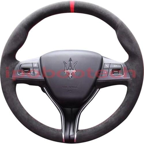 New All Black Suede Leather Red Stitching Steering Wheel Hand-stitch on Wrap Cover For Maserati Quattroporte 2013-2020