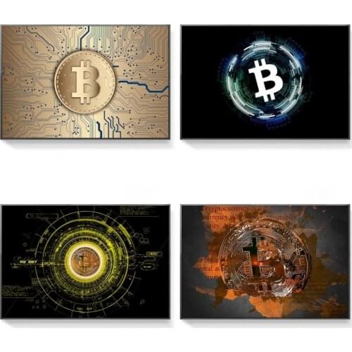 Bitcoin Poster Modern Art Abstract Money Canvas Painting Fintech Wall Printsvirtual Currency Pictures for Living Room Home Decor
