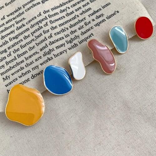SRCOI Six Colors Irregular Enamel Metal Geometric Stud Earring Korean Simple Temperament Glaze Stud Earrings Women Party Jewelry